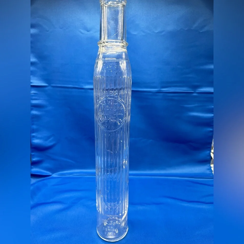 Vintage 18 inch Tiolene Motor Oil Clear Glass Bottle One Quart Rare (1)